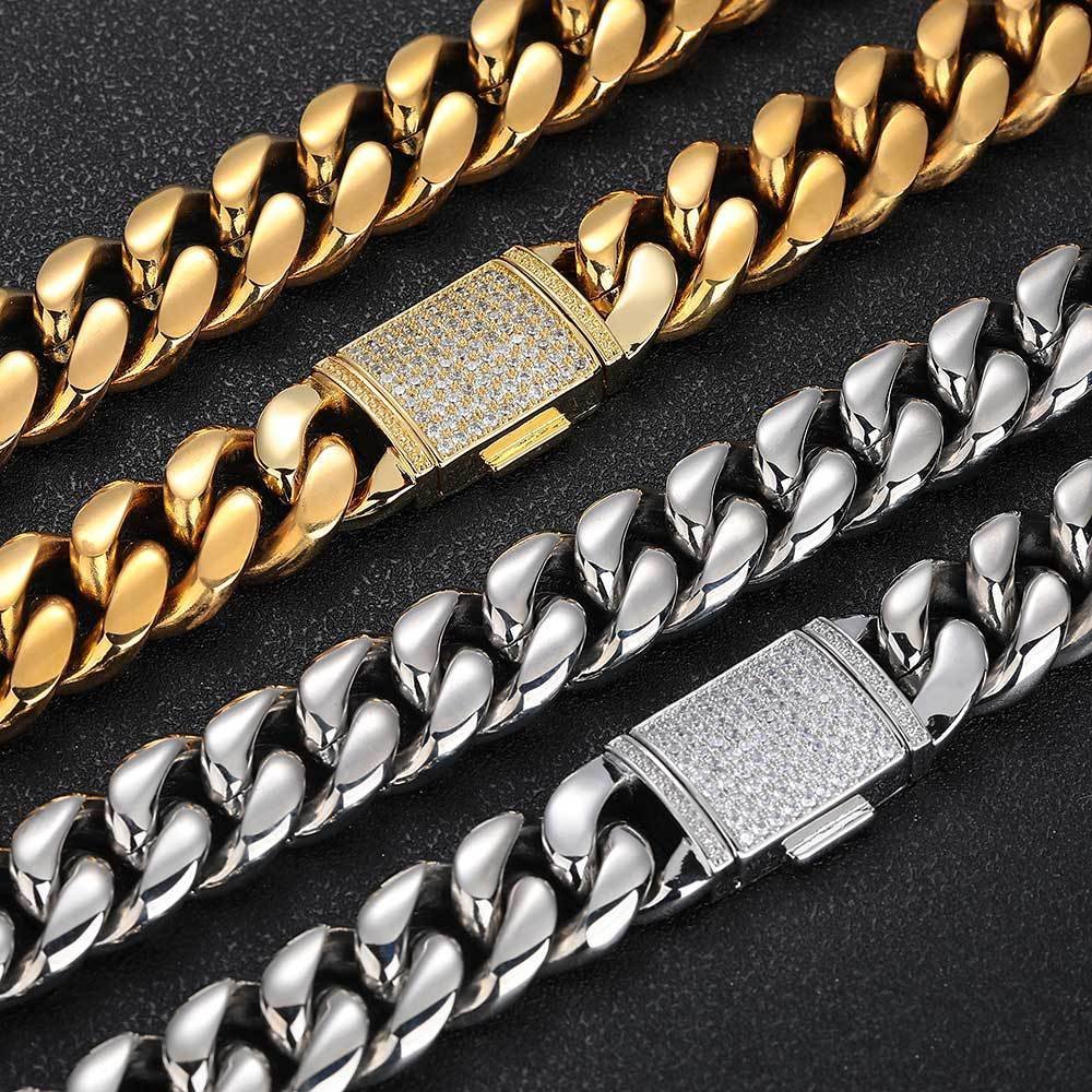 Wholesale Stainless Steel CZ Cuban Chain Hip Hop Bracelet