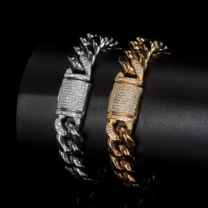Wholesale Stainless Steel CZ Cuban Chain Hip Hop Bracelet