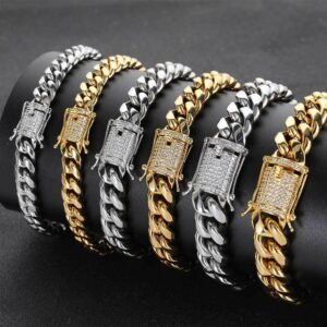 Wholesale Stainless Steel CZ Cuban Chain Hip Hop Bracelet