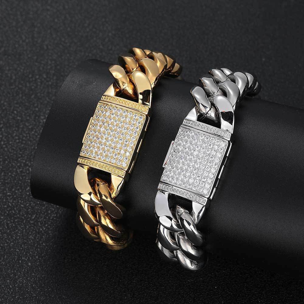 Wholesale Stainless Steel CZ Cuban Chain Hip Hop Bracelet