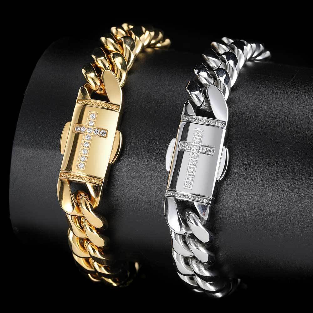 Wholesale Stainless Steel CZ Cuban Chain Hip Hop Bracelet